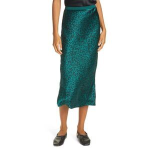 Cami NYC Jessica Emerald Silk Bias Midi Skirt in Emerald Leopard
